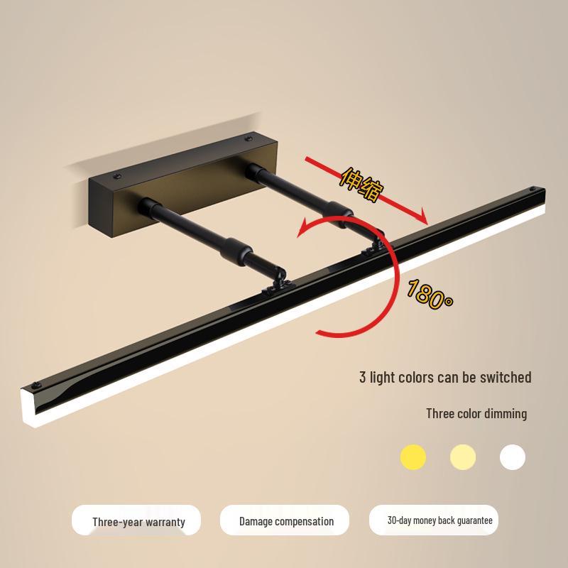 Nordic Minimalist LED Vanity Light, Telescopic Mirror Cabinet, Punch-Free, Three-Color Wall Light for Bathroom