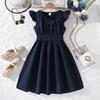 Girls' Fashionable Navy Blue Dress: Spring/Summer Children's Princess Dress with Flowy Sleeves and Ruffles