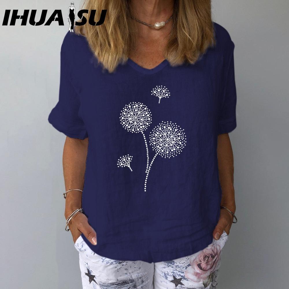 

IHUASU Женские Модные Повседневные Блузки и Рубашки с Коротким Рукавом и Круглым Вырезом XXXL темно-синий