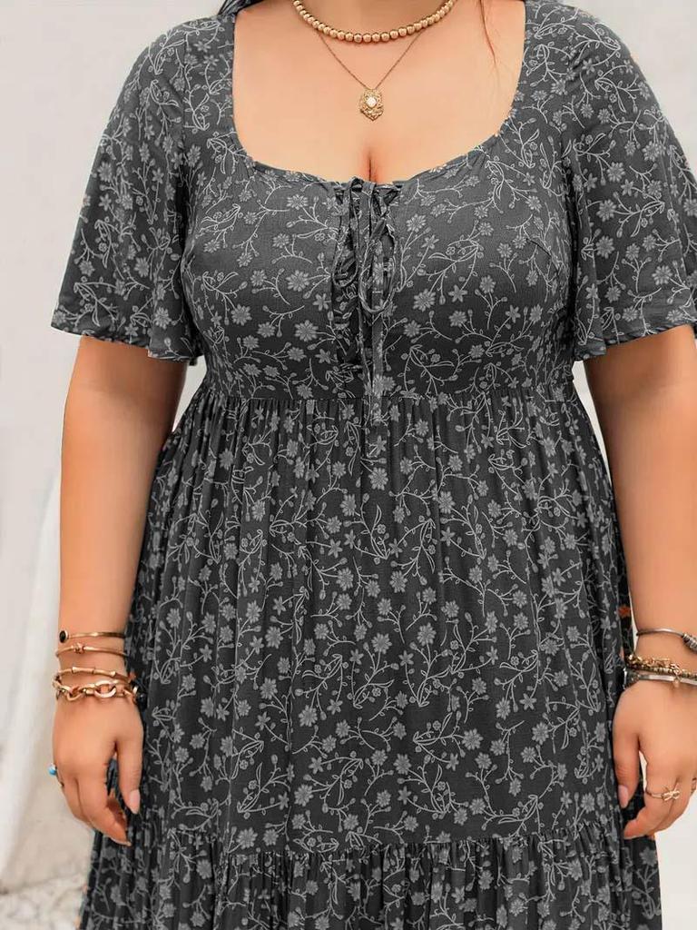 Bohemian Floral Plus Size Short Sleeve Maxi Dress