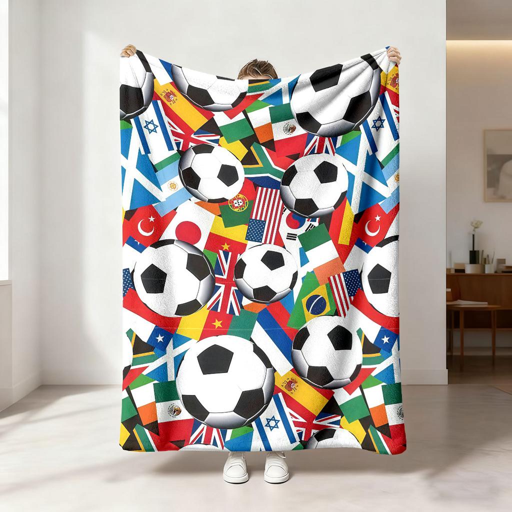 1pc Football Printed Flannel Blanket In Various Sizes, Soft And Casual Nap Blanket, Machine Washable