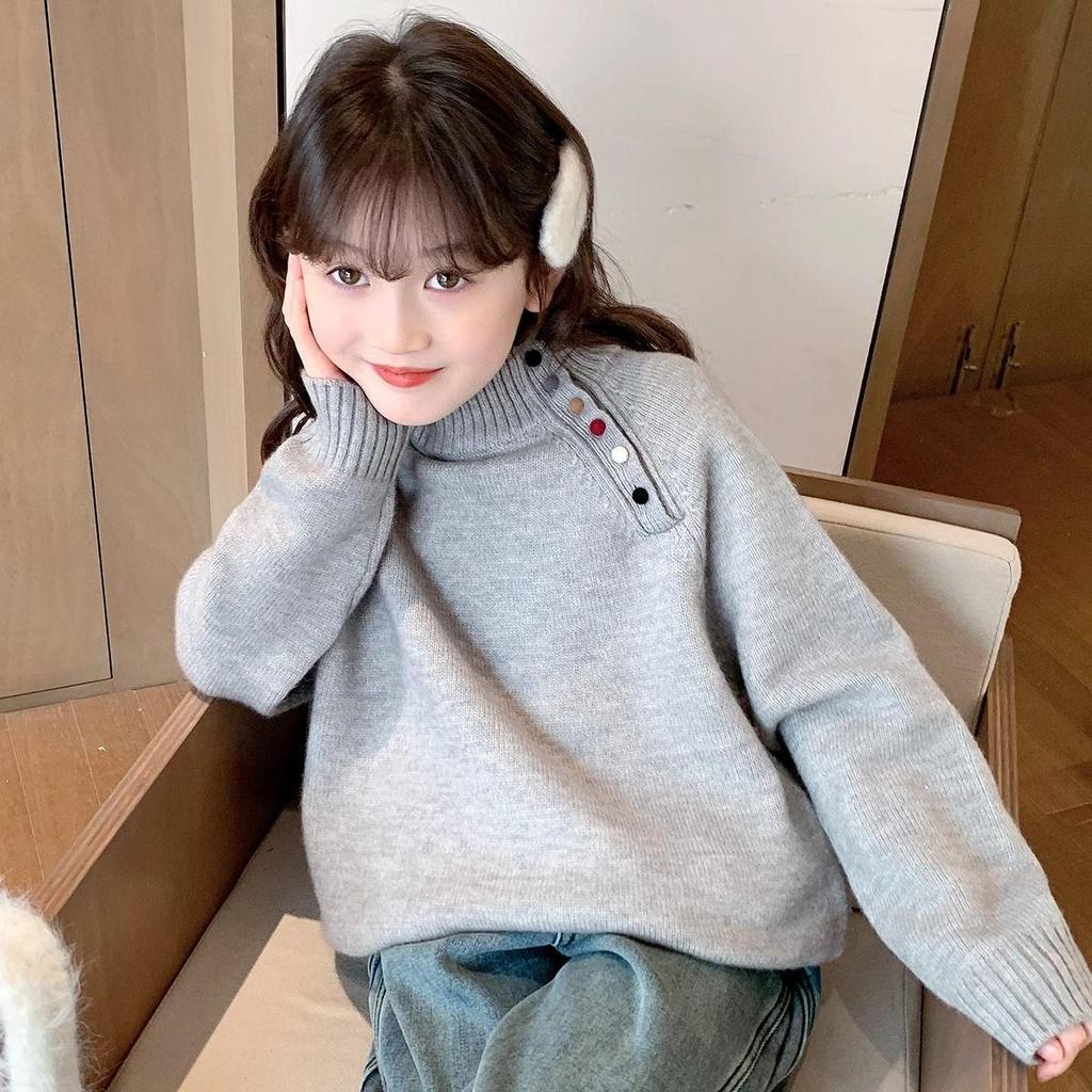 Children's Semi-High Neck Autumn & Winter Sweater - Stylish Knitwear for Boys and Girls