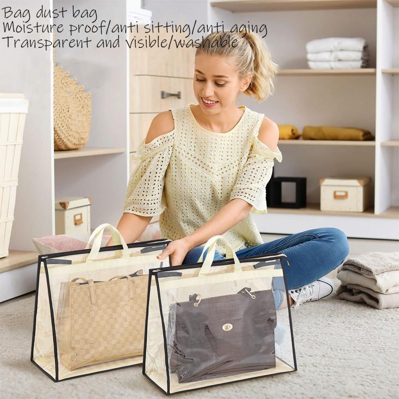 Transparent Handbag Dust Bag, Waterproof PVC Material, With Fabric Handle, Visible Handbag, Used For Wardrobe Handbag Storage