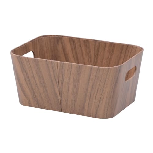 Yamazen (YAMAZEN) Small Shallow Storage Box with Wood Grain Finish, Paper Box, Lightweight Storage Case for Clothing and Small Items, 19cm Wide x 26cm