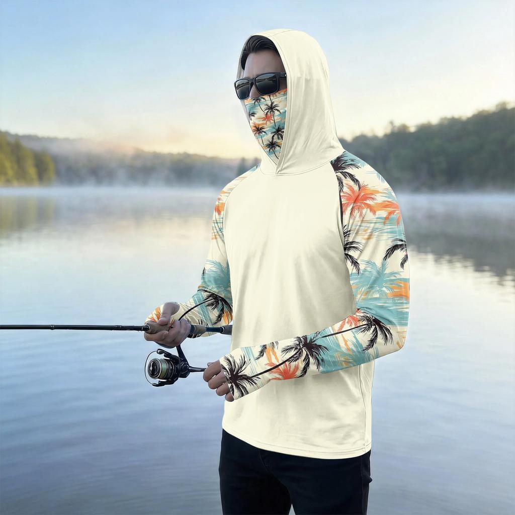 Heren Casual Outdoor Hawaiiaanse Print Hoodie Lange Mouw Zonbescherming Shirt Lichtgewicht Ademend Sneldrogend Stof voor de Zomer