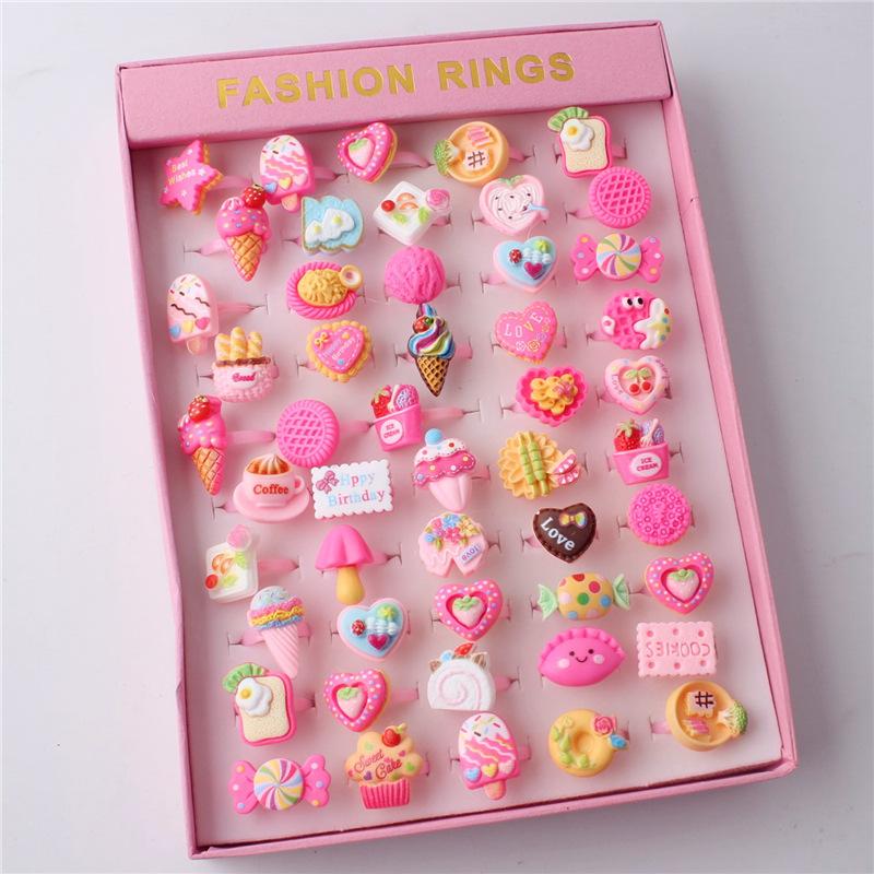 50Pcs Cartoon resin children's ring - Sweet flower ring - Gift box set finger ring - Party gift