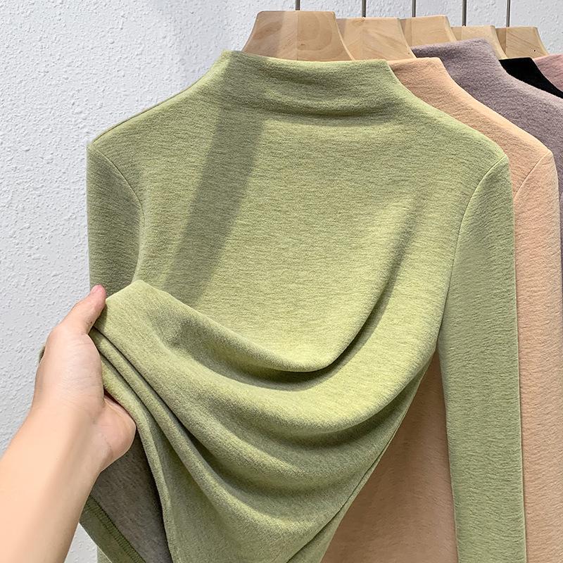 Mulberry Silk Cashmere Base Shirt for Women New Women's Stand-up Collar Long-sleeved T-shirt Thermal Inner Waist Top