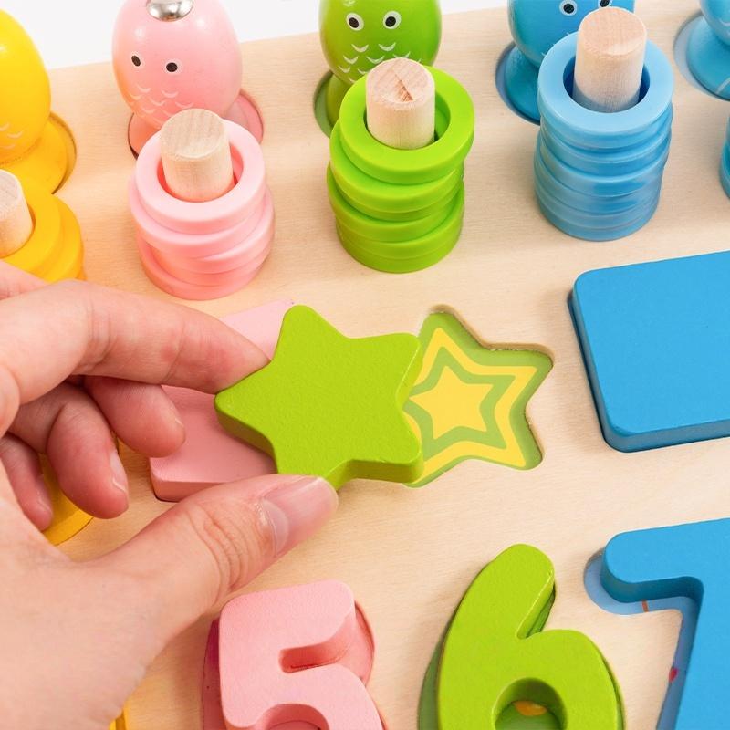 Montessori Educational Wooden Toys Preschool Children Busy Board Count Shape Colors Match Fishing Puzzle Learning Toys Gifts