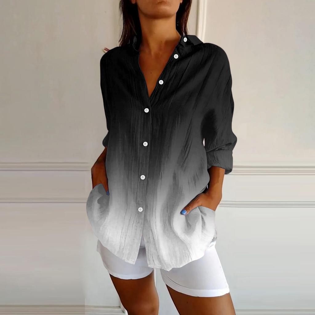 Womens Button Down Shirts Cotton Linen Long Sleeve Dress Shirts Casual Summer Tops Work Blouses