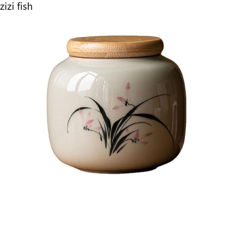 Vintage Ceramic Tea Cans Creative Hand-painted Pattern Tea Box Sealed Storage Jar Candy Jars Household Teaware Accessories