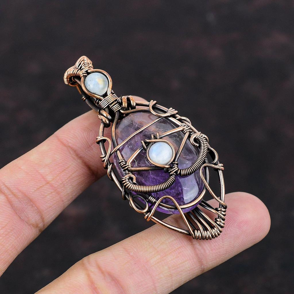 Böses Auge Stern Amethyst Anhänger Kupferdraht umwickelter Edelsteinanhänger Regenbogenmondstein Schmuck Geschenk für Sie Handgefertigter Kupferdraht Wickelschmuck