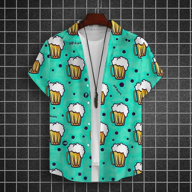 Camisa Hawaiana para Hombre Camisas de Manga Corta Estampadas 3D de Cerveza Camisa para Fiesta de Cerveza Camisetas Camisetas Casuales de Verano Ropa Holgada Oversize para Hombre