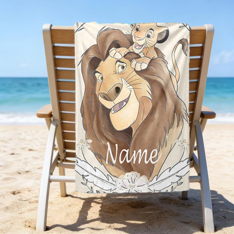 1pc Lion King3 Beach Towel with Custom Name, Beach/Swimming/Bath/Picnic/Camping Towel, Suitable for Seaside Beaches