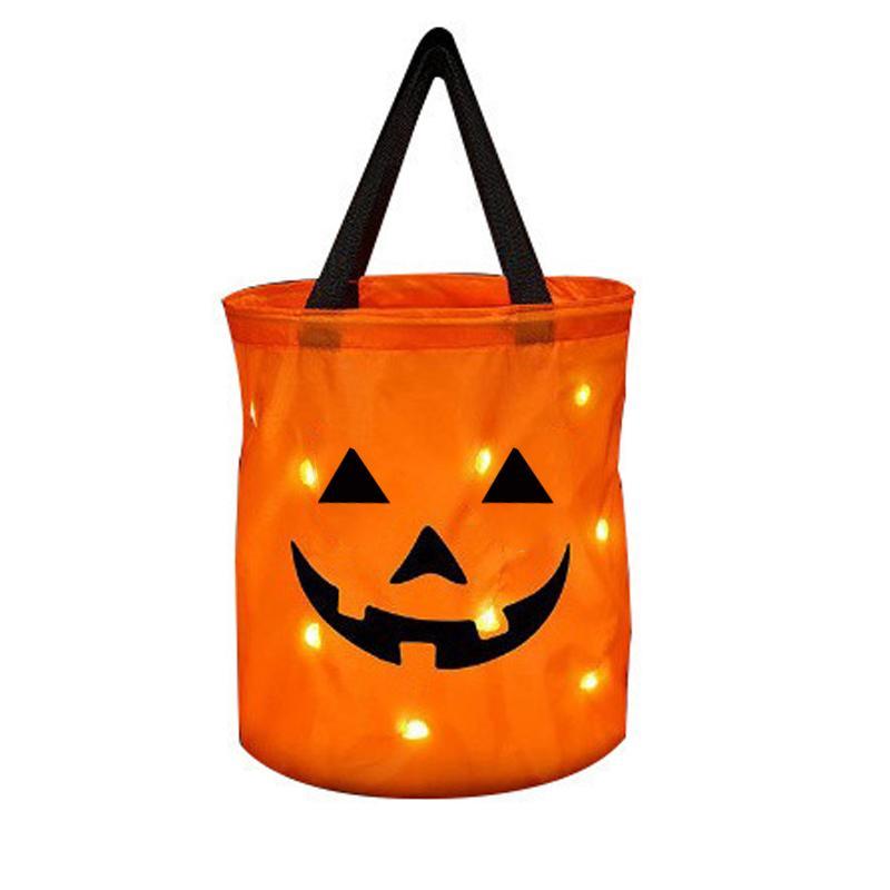 Torba Tote z Dynią na Halloween, Podświetlana Rączka LED, Wielokrotnego Użytku Torba na Cukierki na Trick or Treat dla Dzieci, Dekoracja na Imprezę, Prezent