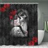 Skull King & Queen With Rose Print Bath Curtain Set - Simple Design For Bathroom Decor, Includes Shower Curtain & Bath Mat
