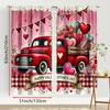 2pcs Red Truck Love Valentine's Day Curtains   Deep American Holiday Style   Living Room and Bedroom   Drawbar Pocket Decoration