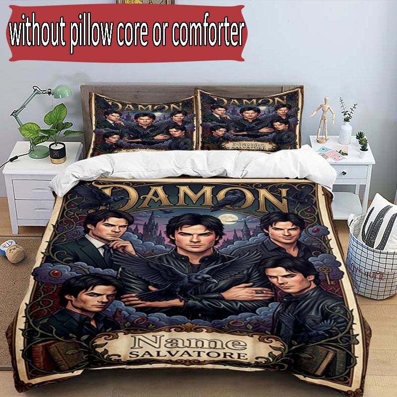 3-teiliges Bettbezug-Set (1 * Bettbezug + 2 * Kissenbezug, ohne Kern), Benutzerdefinierter Name Damon Salvatore Muster Bettwäsche-Set, Heim Schlafzimmer Dekor Geschenk
