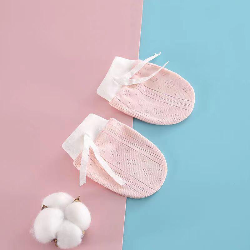 0-12 Months Baby Protective Gloves Anti Scratch Face Newborn Boy Girl Thin Breathable Hand Protector Soft Cotton Kids Gloves розовый