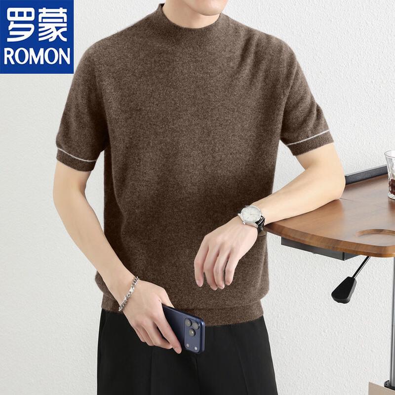 ROMON Men's 100% Cashmere Short-Sleeve Crew Neck Knit Sweater