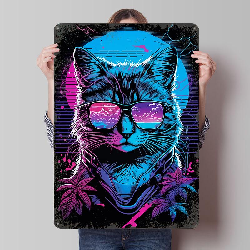 

Retro Cat Sunglasses Poster Customized Wall Art Vintage Metal Signs Retro Tin Plaque for Man Cave Office Decor Decoration Room 7.9x11.8In(20x30cm)
