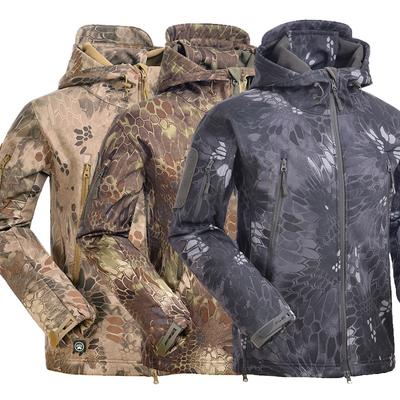 Men's Waterproof Soft Shell Camouflage Jacket Winter Warm Fleece Python Camo Military Jacket Tactical Outdoor Hooded Coat Hunting Clothes