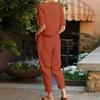 2 Pcs/Set Women Top Pants Set Round Neck Solid Color Short Sleeves T-shirt Lace-up