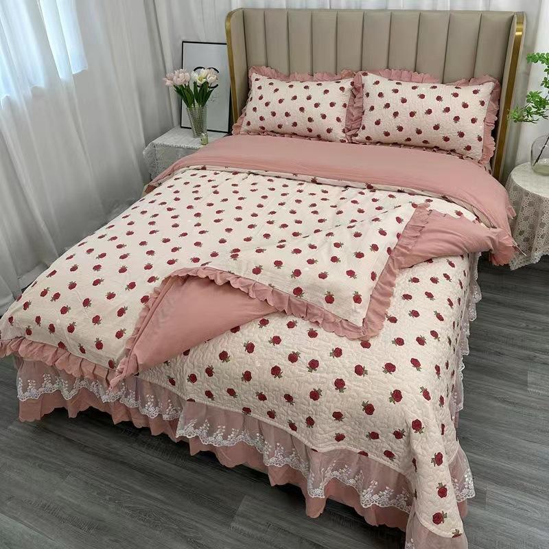 Class A Maternal Infant Grade Bed Cover 4-Pcs Set Of Thickened Padded Sheets 3-Pcs Set Of Small Bamboo Cotton Jacquard Quilt Cover Autumn  Winter