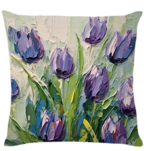 Tulip Oil Painting Print Home Decor Pillowcase Bedroom Living Room Sofa Decoration Polyester Cushion Cover With Zipper