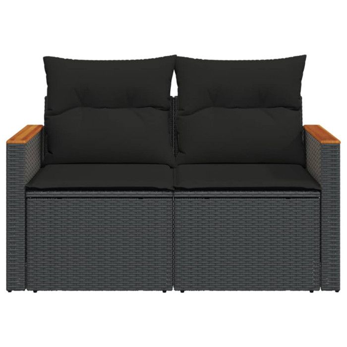 VidaXL Garden Sofa with Cushions 2-Seater, Seat with Armrests, Sunbed with Backrest, Patio Terrace Furniture, Black 365993