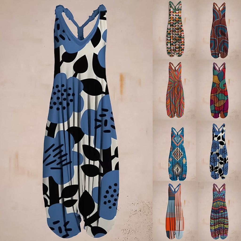 Racerback  Jumpsuit Spaghetti Straps Vintage Paisley Overall Jumpsuit