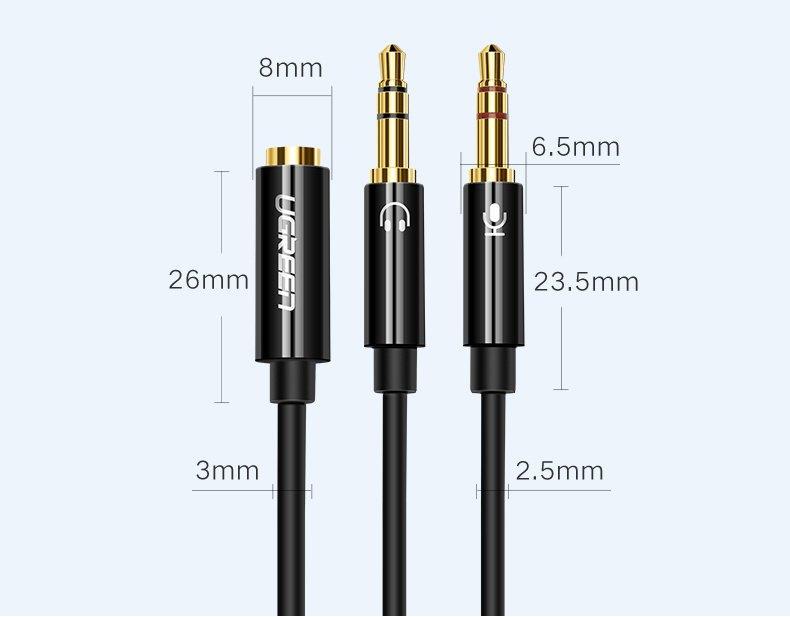 Ugreen Dual Male 3.5mm AUX Splitter Cable for Microphone & Headphones - Black (Model: AV140)