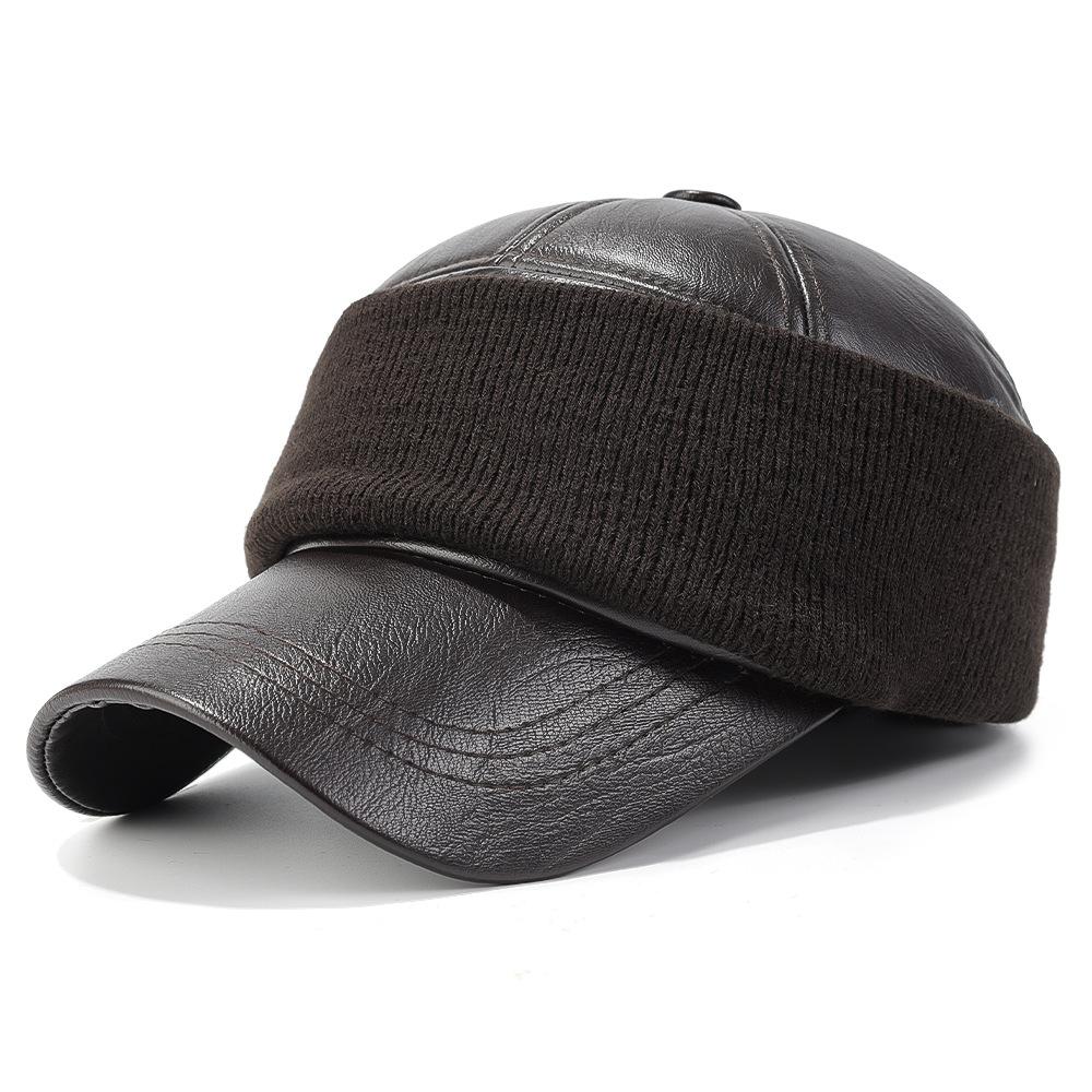 Autumn Winter Middle-Aged Men's Face Ear Protection Baseball Cap PU Outdoor Cold Warm Cap