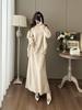 Elegant Women's Winter Knit Suit: Stylish Light-Colored Three-Piece Set with Shawl and Half Skirt