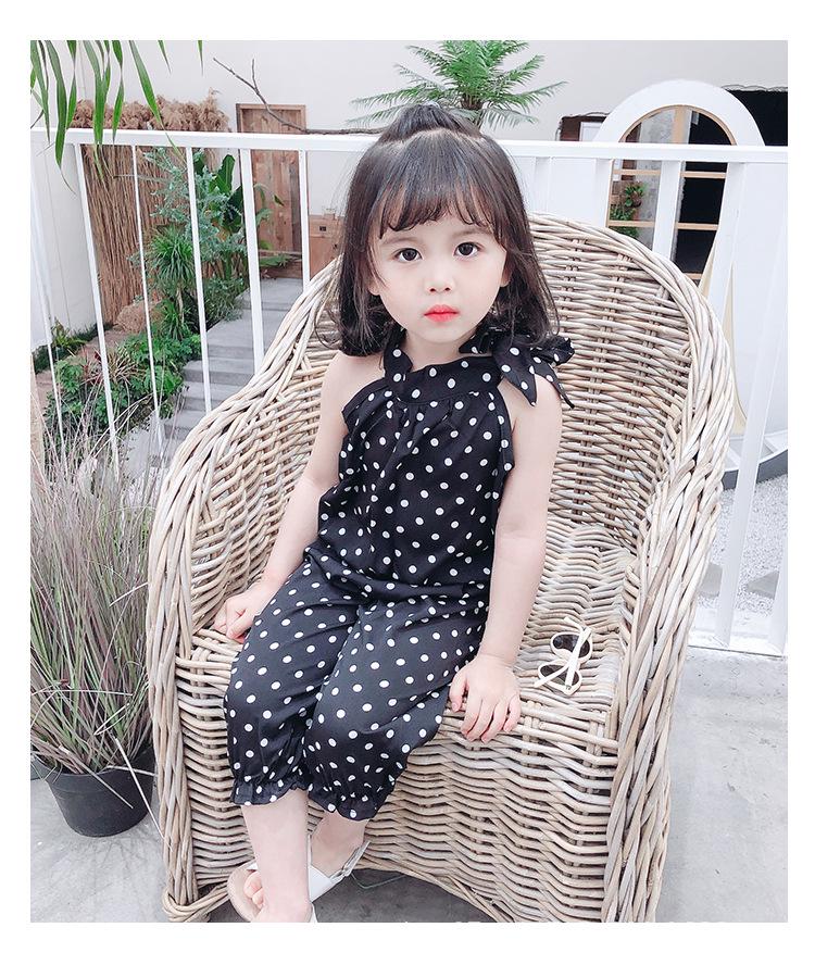 

Летний комплект из двух частей из шифона в горошек с халтером для девочек, 2025 (3-8 лет) 120 cm чёрный