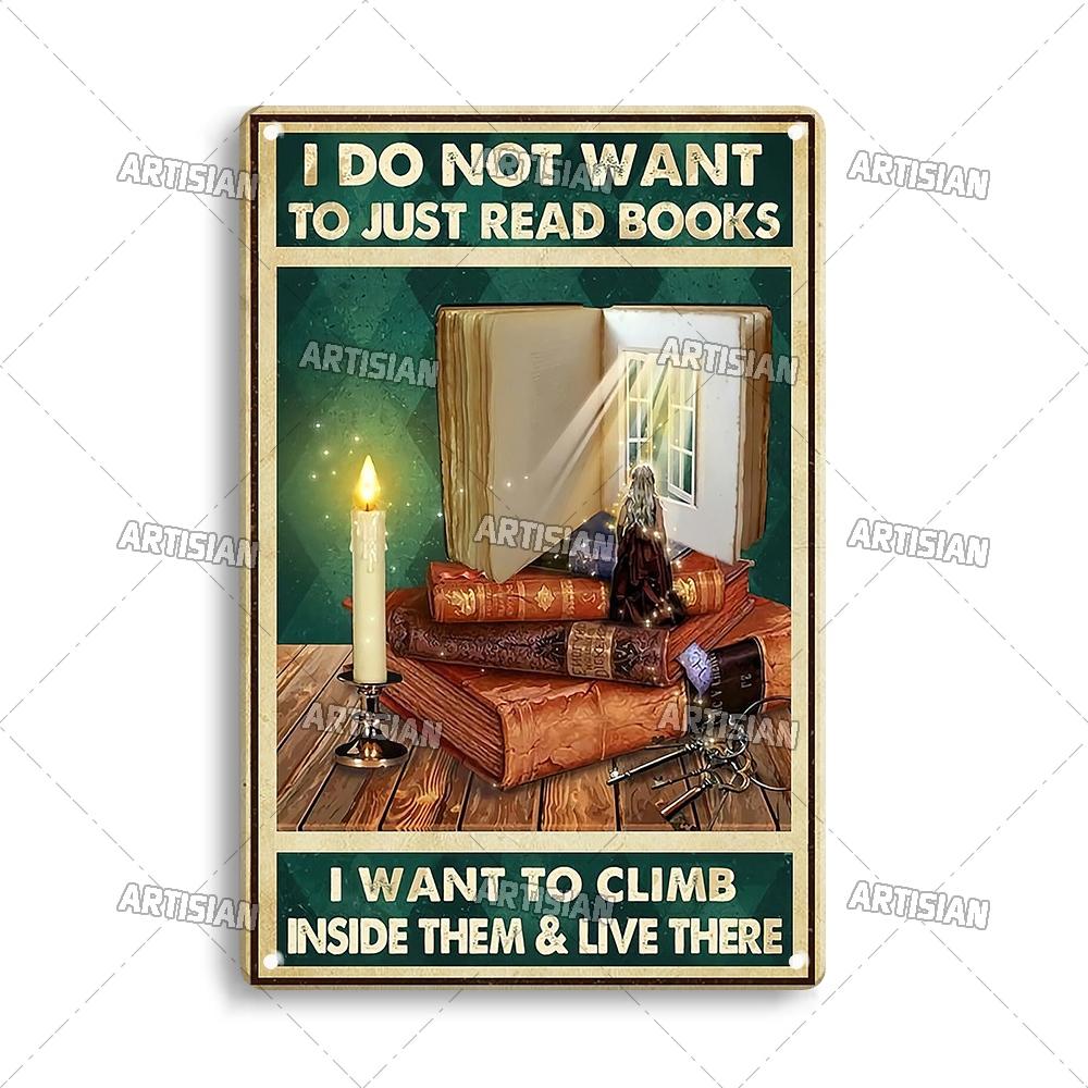 Artisian Reading Vintage Metal Sign Read Book Tin Plaque Girl Loves Books Classic Decorative Poster Wall Decor Garage Bar Pub