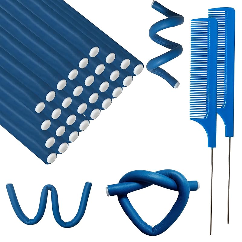 60 штук гибких бигуди-завитков, пенные флекси-бигуди, бигуди без нагрева, бигуди-валики для волос и стальная расческа с хвостиком для длинных и коротких волос, для женщин 1 Count (Pack of 60)