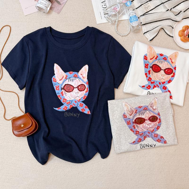 Women s Summer Beaded Printed Half Sleeve Round Neck Loose Casual T-shirt, 2026 Design Medium