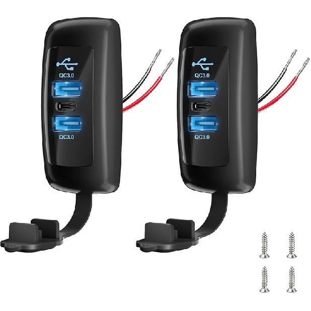 2PCS 3 Ports 12V RV USB Outlet 56W, 2PCS Type-C PD3.0 Quick Charge & Dual QC3.0 Panel Wall Surface Mount, Automotive Car Multi-Port USB Socket