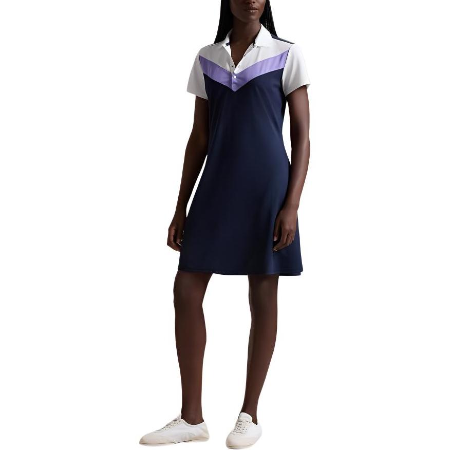 Polo Ralph Lauren FW24 Herringbone Mid-Rise A-Line Short Sleeve Dress Women Dresses Dark-Blue WMXGDRSN8E20029-410