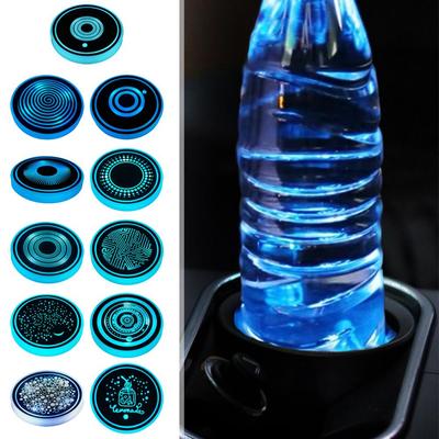 2PCS 7 Color Car LED Luminous Water Coaster Car Cup Mat Coaster Light Bottle Decoration Interior Atmosphere Non-slip Holder G3V1