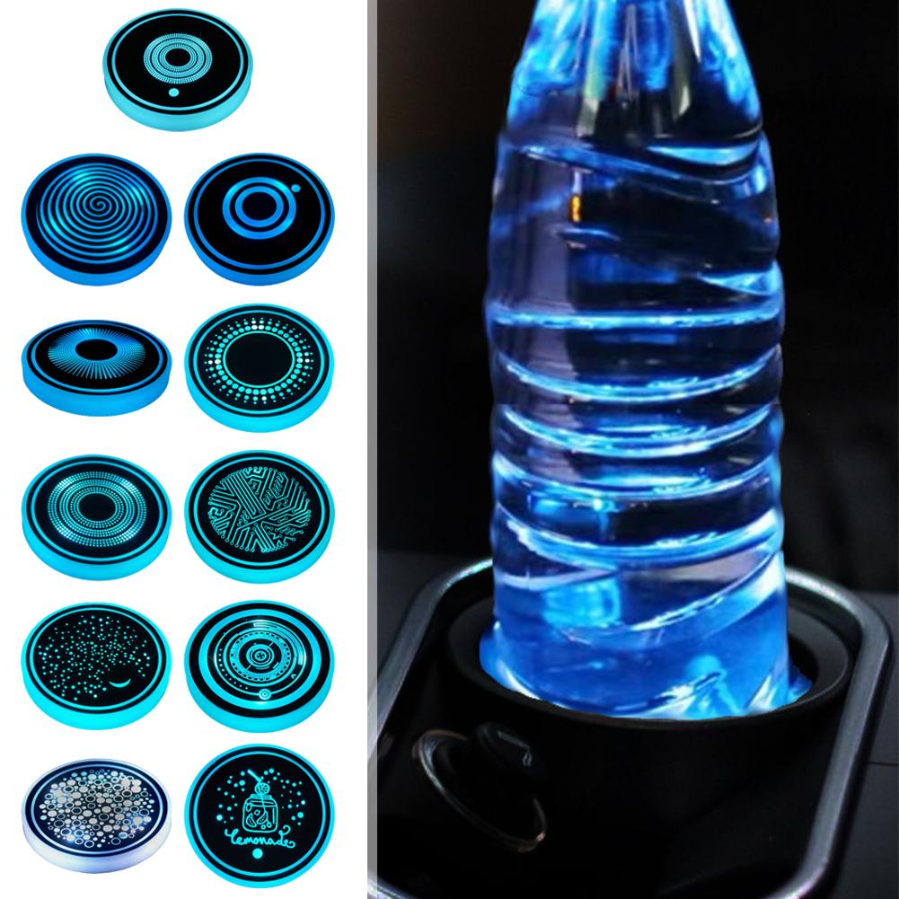 2PCS 7 Color Car LED Luminous Water Coaster Car Cup Holder Interior Decoration Atmosphere Non-slip Coaster Light Mat Bottle I6O4