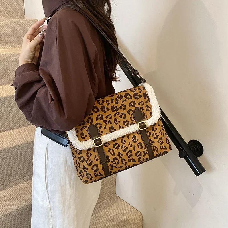 Umhängetasche mit Leopardenmuster für Damen, vielseitige Achseltasche, große Kapazität, lässige Umhängetasche, neu für Herbst und Winter
