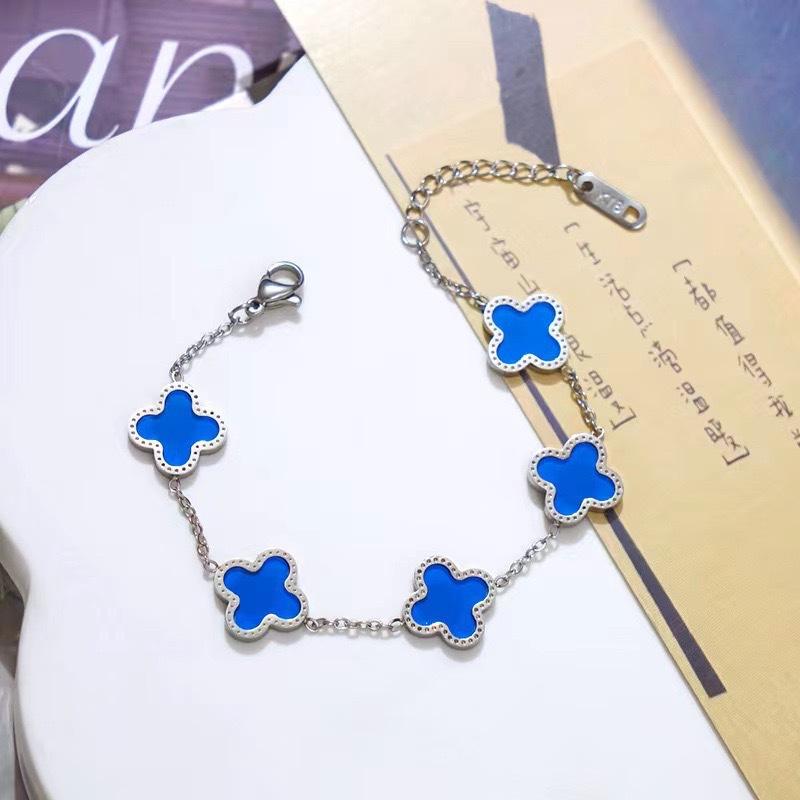 

Браслет из 18-каратного золота двусторонний «Счастливый четырехлистный клевер» Пятицветный «Удача» Фритиллярия Четырехлистный клевер Женский браслет