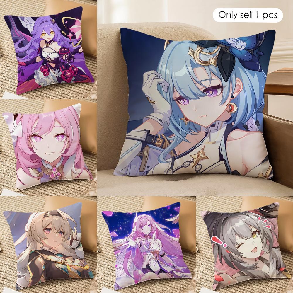 Anime Game Honkai Impact Cushion Cover Silky Short Plush Invisible Zipper Dustproof Sofa Pillow Case For Home Decor