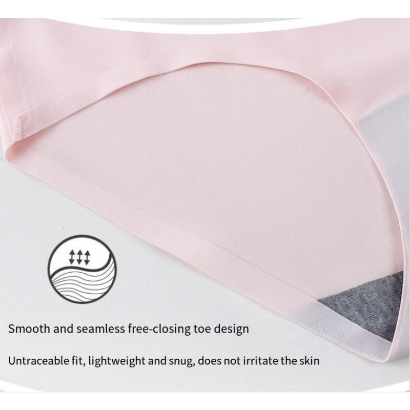 3PCS Traceless ice silk underwear women's breathable sexy mid-waist solid color girl briefs large size