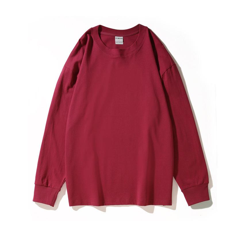 Autumn and Winter Men's Cuff Thread Solid Color Light Plate Long-sleeved T-shirt Loose Base Shirt Men