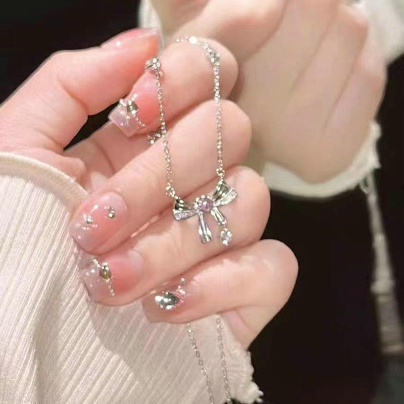 Fashion Pink Planet Heart Zircon Necklace Women Charm Aesthetic Clavicle Chain Necklace Valentines Day Gift Party Jewelry