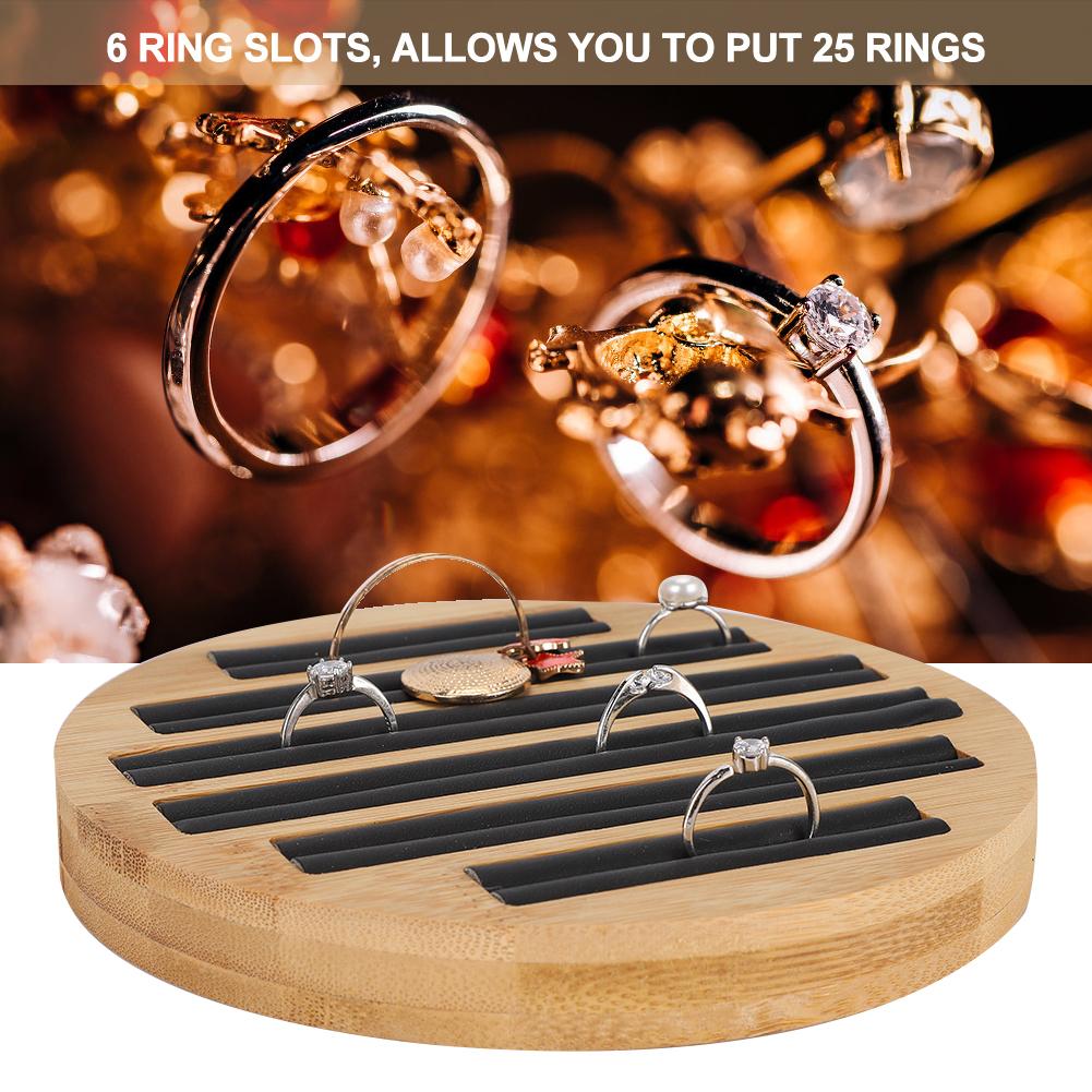 Bamboo Round Rings Holder Tray Showing Plate Jewelry Organizer Display for Store Shop