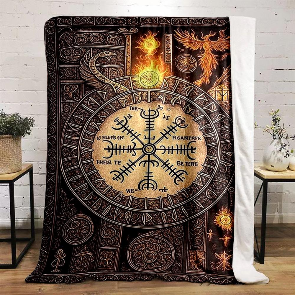 Mystic Nordic Runes with Phoenix Design printed Flannel blanket for bedroom, living room, sofa, and nap