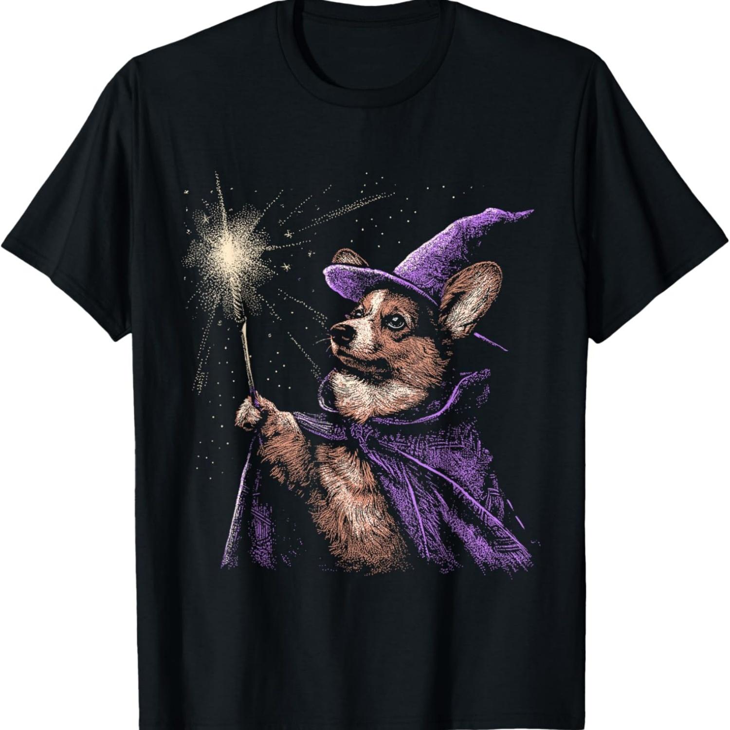 Wizard Corgi Shirt Magic Fantasy Dog Corgi Lover Magician Men Women Kids T-Shirt S чёрный
